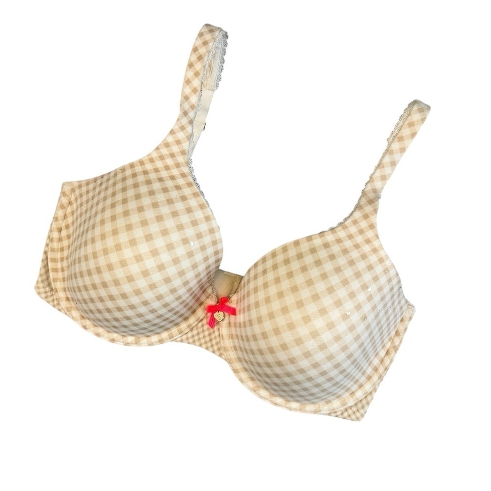 Body by Victoria Lined Perfect Coverage Checkered Beige Sequin Bra 34DD #2067